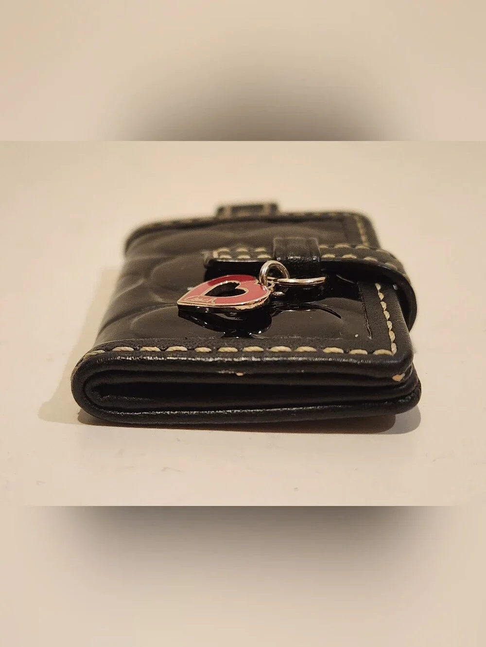 Vintage Y2K Coach Signature Patent Leather Photo Frame Keychain With Heart Charm
